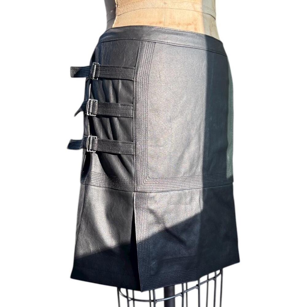 BCBG Maxazria Black leather skirt with buckle straps size 6